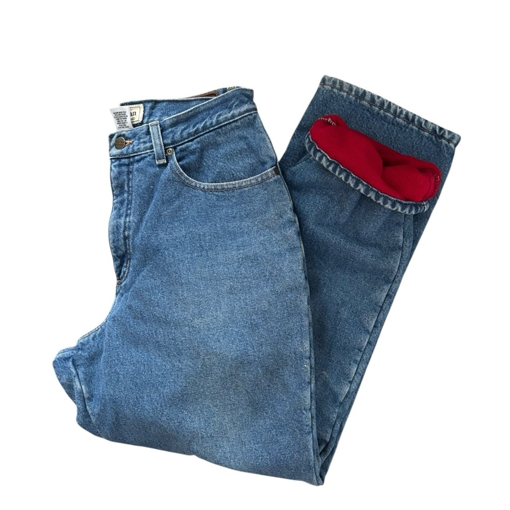 L.L.Bean Orig Fit  Relaxed Jeans Sz 12 High-Rise Straight-Leg Red Fleece-Lined